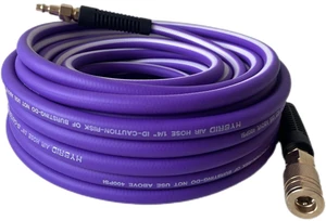 Air Hose 1/4 in x 100 ft, Heavy Duty, Lightweight, Kink Resistant, Hybrid Air Compressor Hose with 1/4 in Solid Brass Male Fittings, Bend Restrictors, 400 PSI(100ft, Purple White) Air Hose 1/4 in x 100 ft, Heavy Duty, Lightweight, Kink Resistant, Hybrid Air Compressor Hose with 1/4 in Solid Brass Male Fittings, Bend Restrictors, 400 PSI(100ft, Purple White)