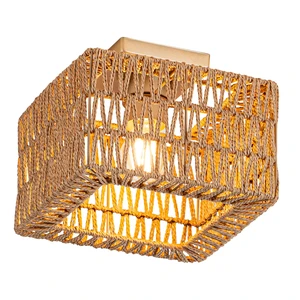 Rattan Ceiling Light, Gold Boho Light Fixture, Square Flush Mount Ceiling Light for Bedroom, Hallway, Entryway, Kitchen, Cabinet Rattan Ceiling Light, Gold Boho Light Fixture, Square Flush Mount Ceiling Light for Bedroom, Hallway, Entryway, Kitchen, Cabinet