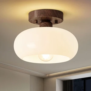 Mid-Century Modern Faux Walnut Wood Semi Flush Ceiling Light 8.66 Inch Mini White Glass Shade Close to Ceiling Lighting Fixture For Kitchen Entryway Hallway Bathroom Closet Bedroom Laundry Room Mid-Century Modern Faux Walnut Wood Semi Flush Ceiling Light 8.66 Inch Mini White Glass Shade Close to Ceiling Lighting Fixture For Kitchen Entryway Hallway Bathroom Closet Bedroom Laundry Room