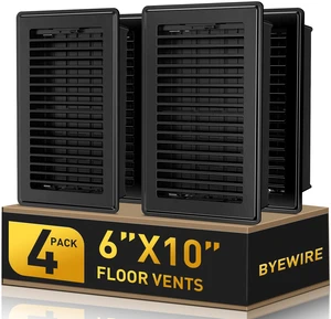 Floor Register 6x10, Black Heavy Duty Steel Vent Covers for Home Floor 4 Pack Floor Vent Covers, Fits 6x10 or 10x6 Duct Opening, Adjustable Airflow, HVAC Vents for Bedrooms & Living Rooms Floor Register 6x10, Black Heavy Duty Steel Vent Covers for Home Floor 4 Pack Floor Vent Covers, Fits 6x10 or 10x6 Duct Opening, Adjustable Airflow, HVAC Vents for Bedrooms & Living Rooms