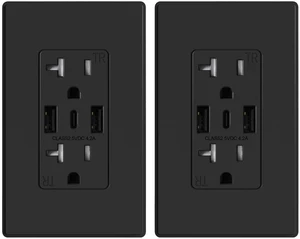 USB-C Wall Outlets - Matte Black, 3-Port 20 Amp TR Tamper-Resistant Outlets with USB-C Ports, Screwless Wall Plate Included, UL & CUL Listed, 2 Pack USB-C Wall Outlets - Matte Black, 3-Port 20 Amp TR Tamper-Resistant Outlets with USB-C Ports, Screwless Wall Plate Included, UL & CUL Listed, 2 Pack