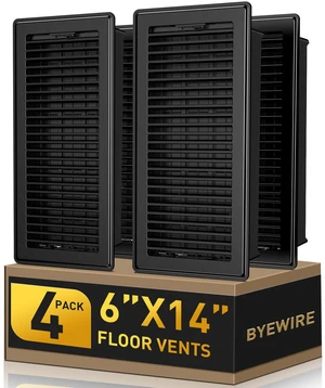 Floor Register Fits 6x14 or 14x6 Duct Opening, Heavy Duty Steel Floor Vents Wide Adjustable Louvers Floor Vent Covers for Maximum Airflow, Air Register Ideal for Home & Large Spaces, Black, 4 Pack Floor Register Fits 6x14 or 14x6 Duct Opening, Heavy Duty Steel Floor Vents Wide Adjustable Louvers Floor Vent Covers for Maximum Airflow, Air Register Ideal for Home & Large Spaces, Black, 4 Pack