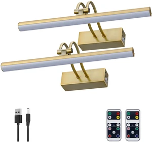Picture Light,2PK Battery Operated Wall Sconce,13" Art Light,Brass Rechargeable Photo Lights,Remote Timer and Dimmer Gallery Light for Painting,Display,Frame,Living Room Picture Light,2PK Battery Operated Wall Sconce,13" Art Light,Brass Rechargeable Photo Lights,Remote Timer and Dimmer Gallery Light for Painting,Display,Frame,Living Room