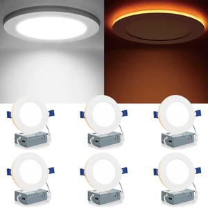 6 Pack 4 Inch 5CCT LED Recessed Lighting with Night Light, White 9W 750LM, 2700K-5000K Ultra-Thin Ceiling Lights, Dimmable Canless Wafer Downlight with J-Box, IC & Damp Rated, ETL & FCC 6 Pack 4 Inch 5CCT LED Recessed Lighting with Night Light, White 9W 750LM, 2700K-5000K Ultra-Thin Ceiling Lights, Dimmable Canless Wafer Downlight with J-Box, IC & Damp Rated, ETL & FCC