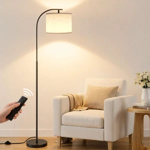 Floor Lamp with Linen Shade, Arc Dimmable Tall Standing Lamp with Remote Control, Modern Floor Reading Light for Living Room Bedroom Office Corner, 9W LED Bulb Included Floor Lamp with Linen Shade, Arc Dimmable Tall Standing Lamp with Remote Control, Modern Floor Reading Light for Living Room Bedroom Office Corner, 9W LED Bulb Included