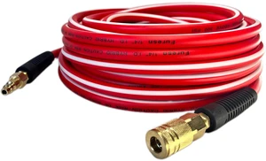 Air Hose 1/4 in x 100 ft, Heavy Duty, Lightweight, Kink Resistant, Hybrid Air Compressor Hose with 1/4 in Solid Brass Male Fittings, Bend Restrictors, 300 PSI(100FT, Red White) Air Hose 1/4 in x 100 ft, Heavy Duty, Lightweight, Kink Resistant, Hybrid Air Compressor Hose with 1/4 in Solid Brass Male Fittings, Bend Restrictors, 300 PSI(100FT, Red White)