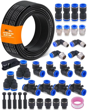 3/8" Air Line Tubing Kit, 32.8FT SAE J844 PA Nylon Air Hose Tubing Comes with Cutter and Teflon Tape, 3/8" Air Hose with Push to Connect Fittings for Air Brake System Or Fluid Transfer(35PCS) 3/8" Air Line Tubing Kit, 32.8FT SAE J844 PA Nylon Air Hose Tubing Comes with Cutter and Teflon Tape, 3/8" Air Hose with Push to Connect Fittings for Air Brake System Or Fluid Transfer(35PCS)