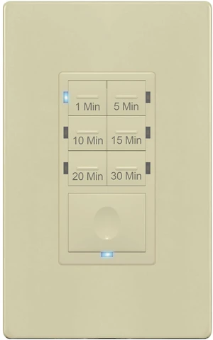Countdown Timer Switch for bathroom fans and household lights, 1-5-10-15-20-30 Min Settings with Manual Override, Always On Blue LED, Neutral Wire Required, UL Listed, HET06A-R-I, Ivory Countdown Timer Switch for bathroom fans and household lights, 1-5-10-15-20-30 Min Settings with Manual Override, Always On Blue LED, Neutral Wire Required, UL Listed, HET06A-R-I, Ivory
