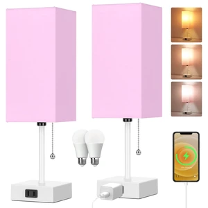 15'' Table Lamp for Bedroom set of 2,3-Color Bedside Lamps with Pull Chain Table Lamps for Night stands,Small Night Light Lamps with 2 Bulbs Lamps for Living Room Kids Room Office DecorPink+White 15'' Table Lamp for Bedroom set of 2,3-Color Bedside Lamps with Pull Chain Table Lamps for Night stands,Small Night Light Lamps with 2 Bulbs Lamps for Living Room Kids Room Office DecorPink+White