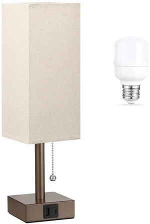 Brown Bedside Table Lamp for Bedroom - Desk Lamp For Nightstand, USB C+A Pull Chain Lamp, 3 Color Modes(3000K/4000K/5000K), E26 LED Bulb Included, Square Brown Fabric Lampshade, for Read, Work, Dorm Brown Bedside Table Lamp for Bedroom - Desk Lamp For Nightstand, USB C+A Pull Chain Lamp, 3 Color Modes(3000K/4000K/5000K), E26 LED Bulb Included, Square Brown Fabric Lampshade, for Read, Work, Dorm