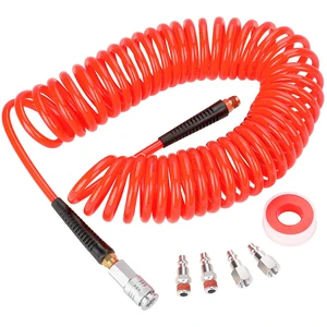 1/4 in x 30 ft Polyurethane Recoil Air Compressor Hose with Bend Restrictors Compressor Hose with 1/4" Industrial Universal Quick Coupler and 4PCS I/M Plug Kit, Red 1/4 in x 30 ft Polyurethane Recoil Air Compressor Hose with Bend Restrictors Compressor Hose with 1/4" Industrial Universal Quick Coupler and 4PCS I/M Plug Kit, Red