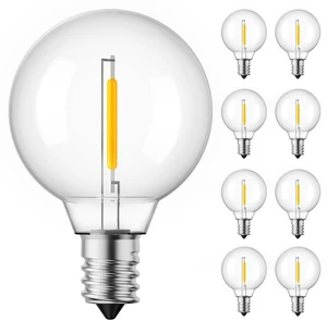10 Pack G40 LED Replacement Bulbs, E12 Base, 2200K, Warm White Shatterproof Plastic LED Light Bulb, Waterproof, Dimmable, 1.5" Edison Light Bulbs for Indoor Outdoor Patio Backyard Decor 10 Pack G40 LED Replacement Bulbs, E12 Base, 2200K, Warm White Shatterproof Plastic LED Light Bulb, Waterproof, Dimmable, 1.5" Edison Light Bulbs for Indoor Outdoor Patio Backyard Decor