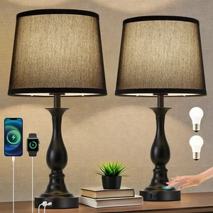 Bedside Table Lamp Touch Control Bedroom Lamps with USB A + C Charging Port 3 Way Dimmable Touch Lamps for Nightstand Living Room Bedroom Dorm Home Office Reading, Set of 2 (Black Shade & Black Base) Bedside Table Lamp Touch Control Bedroom Lamps with USB A + C Charging Port 3 Way Dimmable Touch Lamps for Nightstand Living Room Bedroom Dorm Home Office Reading, Set of 2 (Black Shade & Black Base)