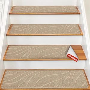Stair Treads for Wooden Steps, 7 PCS 8"x30", Beige Non-Slip TPE Backing Indoor Stair Runners, Washable & Reusable Stairs Carpet Rugs, No Residue, Safe for Kids, Pets, Seniors Stair Treads for Wooden Steps, 7 PCS 8"x30", Beige Non-Slip TPE Backing Indoor Stair Runners, Washable & Reusable Stairs Carpet Rugs, No Residue, Safe for Kids, Pets, Seniors