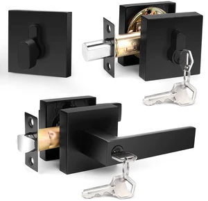 Flat Black Entry Levers Lock Sets and Single Cylinder Deadbolts Keyed Alike Combination Set, Heavy Duty Square Entry Door Locksets Front Door Bedroom Entrance Handles, 1 Pack(All Same Keys) Flat Black Entry Levers Lock Sets and Single Cylinder Deadbolts Keyed Alike Combination Set, Heavy Duty Square Entry Door Locksets Front Door Bedroom Entrance Handles, 1 Pack(All Same Keys)