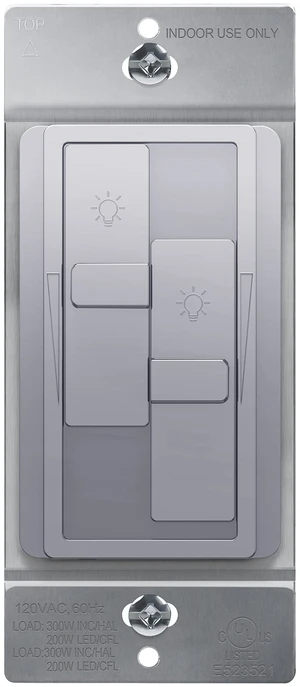 Elite Series Kalide Dual Load Dimmer Light Switch, Double LED Dimmer Switch, Full Range Dimming, Single Pole, 120VAC, 60Hz, 200W LED/CFL, Neutral Wire Not Required, TGDDS-SV, Silver Elite Series Kalide Dual Load Dimmer Light Switch, Double LED Dimmer Switch, Full Range Dimming, Single Pole, 120VAC, 60Hz, 200W LED/CFL, Neutral Wire Not Required, TGDDS-SV, Silver