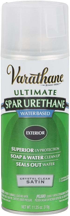 Outdoor Spar Satin Urethane Spray Water-Based, Exterior Doors, Furniture, Trim & Railings, UV & Weather Resistance, 11.25 Oz - Spray Paints Outdoor Spar Satin Urethane Spray Water-Based, Exterior Doors, Furniture, Trim & Railings, UV & Weather Resistance, 11.25 Oz - Spray Paints