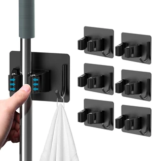 Broom Holder Wall Mount 6Pcs, Self Adhesive Mop Broom Hanger Black Self adhesive stainless steel broom organizer with 4 hooks, holds mops, brooms and garden tools without drilling Broom Holder Wall Mount 6Pcs, Self Adhesive Mop Broom Hanger Black Self adhesive stainless steel broom organizer with 4 hooks, holds mops, brooms and garden tools without drilling