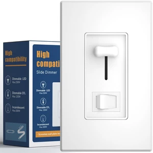 Dimmer Light Switch, Single-Pole or 3-Way Slide Dimmer Switches for Led Lights, Suitable for 250W Dimmable LED/CFL Lights and 300W Incandescent/Halogen, Wall Plate Included, White, 1 Pack Dimmer Light Switch, Single-Pole or 3-Way Slide Dimmer Switches for Led Lights, Suitable for 250W Dimmable LED/CFL Lights and 300W Incandescent/Halogen, Wall Plate Included, White, 1 Pack