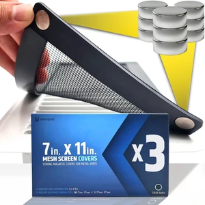 Powerful Magnetic Vent Screen Mesh Covers (3-Pack - New & Improved) - Will Never Move/Fall - for Floor, Wall & Ceiling Registers of Width 7" to 8", Length 11" to 12" - Strong Neodymium Magnets | Black Powerful Magnetic Vent Screen Mesh Covers (3-Pack - New & Improved) - Will Never Move/Fall - for Floor, Wall & Ceiling Registers of Width 7" to 8", Length 11" to 12" - Strong Neodymium Magnets | Black