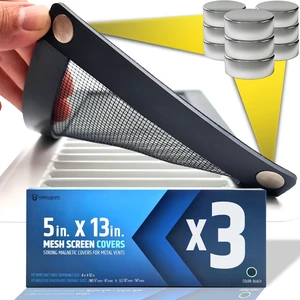 Powerful Magnetic Vent Screen Mesh Covers (3-Pack - New & Improved) - Will Never Move/Fall - for Floor, Wall & Ceiling Registers of Width 5" to 6", Length 13" to 14" - Strong Neodymium Magnets | Black Powerful Magnetic Vent Screen Mesh Covers (3-Pack - New & Improved) - Will Never Move/Fall - for Floor, Wall & Ceiling Registers of Width 5" to 6", Length 13" to 14" - Strong Neodymium Magnets | Black