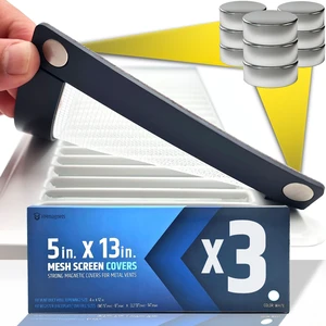Powerful Magnetic Vent Screen Mesh Covers (3-Pack - New & Improved) - Will Never Move/Fall - for Floor, Wall & Ceiling Registers of Width 5" to 6", Length 13" to 14" - Strong Neodymium Magnets | White Powerful Magnetic Vent Screen Mesh Covers (3-Pack - New & Improved) - Will Never Move/Fall - for Floor, Wall & Ceiling Registers of Width 5" to 6", Length 13" to 14" - Strong Neodymium Magnets | White