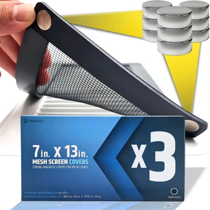 Powerful Magnetic Vent Screen Mesh Covers (3-Pack - New & Improved) - Will Never Move/Fall - for Floor, Wall & Ceiling Registers of Width 7" to 8", Length 13" to 14" - Strong Neodymium Magnets | Black Powerful Magnetic Vent Screen Mesh Covers (3-Pack - New & Improved) - Will Never Move/Fall - for Floor, Wall & Ceiling Registers of Width 7" to 8", Length 13" to 14" - Strong Neodymium Magnets | Black
