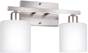 Bathroom Vanity Light Fixture Brushed Nickel, 2-Light Wall Sconces Anti-Rust Vanity Lights Over Mirror, 12 Inches, E26 Standard Socket, Milky White Glass Shades, Bulbs Not Included Bathroom Vanity Light Fixture Brushed Nickel, 2-Light Wall Sconces Anti-Rust Vanity Lights Over Mirror, 12 Inches, E26 Standard Socket, Milky White Glass Shades, Bulbs Not Included