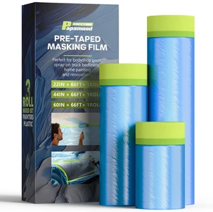 Pre-taped Automotive Masking Film for Painting - 3 Rolls Mixed Size Painters Plastic Sheeting Roll Masking Tape and Drape, Paint Supplies for Cars Walls Furniture Floor Spraying Pre-taped Automotive Masking Film for Painting - 3 Rolls Mixed Size Painters Plastic Sheeting Roll Masking Tape and Drape, Paint Supplies for Cars Walls Furniture Floor Spraying