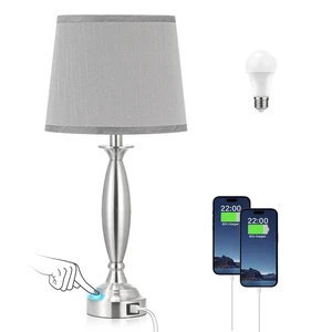Bedroom Lamps for Nightstand, 3 Way Dimmable Silver Bedside Lamps with USB Touch, USB C+A Ports, Bulb Included, Single, Gray Shade, Silver, Chrome, Bed Side lamps for Night Stands, Living Room Bedroom Lamps for Nightstand, 3 Way Dimmable Silver Bedside Lamps with USB Touch, USB C+A Ports, Bulb Included, Single, Gray Shade, Silver, Chrome, Bed Side lamps for Night Stands, Living Room