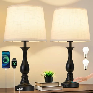 Bedside Table Lamp Touch Control Bedroom Lamps with USB A + C Charging Port 3 Way Dimmable Touch Lamps for Nightstand Living Room Bedroom Dorm Home Office Reading, Set of 2 (White Shade & Black Base) Bedside Table Lamp Touch Control Bedroom Lamps with USB A + C Charging Port 3 Way Dimmable Touch Lamps for Nightstand Living Room Bedroom Dorm Home Office Reading, Set of 2 (White Shade & Black Base)