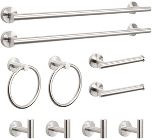 10 Pieces Bathroom Hardware Set SUS304 Thicken Stainless Steel-Towel Rack Kit Include 26" Towel Rod + Bath Towel Ring + Toilet Paper Holder + Robe Towel Hooks Bath Accessories (Nickel) 10 Pieces Bathroom Hardware Set SUS304 Thicken Stainless Steel-Towel Rack Kit Include 26" Towel Rod + Bath Towel Ring + Toilet Paper Holder + Robe Towel Hooks Bath Accessories (Nickel)