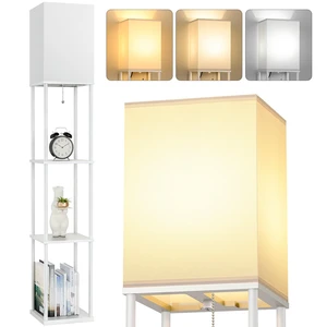 Floor Lamp with Shelves, 3-Tier Modern Square Bookshelf Standing Lamp White 3 Color Temperature Bulb Included, Pull Chain Tall Lamp for Living Room Bedroom Corner Office Apartment Decor Floor Lamp with Shelves, 3-Tier Modern Square Bookshelf Standing Lamp White 3 Color Temperature Bulb Included, Pull Chain Tall Lamp for Living Room Bedroom Corner Office Apartment Decor