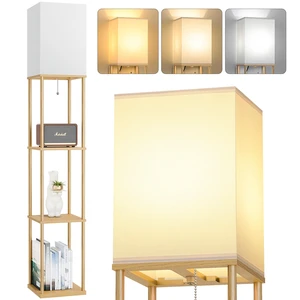 Floor Lamp with Shelves, 3-Tier Modern Square Bookshelf Standing Lamp Wood 3 Color Temperature Bulb Included, Pull Chain Tall Lamp for Living Room Bedroom Corner Office Apartment Decor Floor Lamp with Shelves, 3-Tier Modern Square Bookshelf Standing Lamp Wood 3 Color Temperature Bulb Included, Pull Chain Tall Lamp for Living Room Bedroom Corner Office Apartment Decor