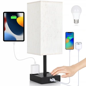 Bedside Table Lamp for Bedroom - Touch Small Lamp with USB C+A Charging Ports & AC Outlets, 3 Way Dimmable Nightstand Light for Living Room (LED Bulb Included, Flaxen) Bedside Table Lamp for Bedroom - Touch Small Lamp with USB C+A Charging Ports & AC Outlets, 3 Way Dimmable Nightstand Light for Living Room (LED Bulb Included, Flaxen)