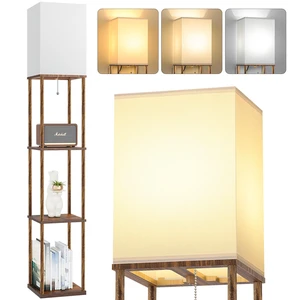 Floor Lamp with Shelves, 3-Tier Square Bookshelf Standing Lamp Rustic Brown 3 Color Temperature Bulb Included, Modern Pull Chain Tall Lamp for Living Room Bedroom Corner Office Apartment Decor Floor Lamp with Shelves, 3-Tier Square Bookshelf Standing Lamp Rustic Brown 3 Color Temperature Bulb Included, Modern Pull Chain Tall Lamp for Living Room Bedroom Corner Office Apartment Decor