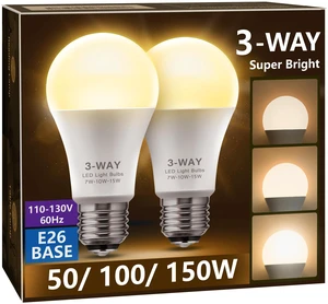 3 Way LED Light Bulbs Soft White 3000K 50/100/150 Watt Equivalent 2 Pack A19 Three Way Bulbs, E26 Base 3-Way Light Bulbs for Indoor for Reading 3 Way LED Light Bulbs Soft White 3000K 50/100/150 Watt Equivalent 2 Pack A19 Three Way Bulbs, E26 Base 3-Way Light Bulbs for Indoor for Reading