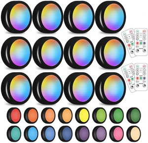 Wireless 16 Color Changing LED Puck Light 12 Pack LED Under Cabinet Lighting Closet Light Battery Powered Night Lights with Remote Control Dimmer & Timing Function Wireless 16 Color Changing LED Puck Light 12 Pack LED Under Cabinet Lighting Closet Light Battery Powered Night Lights with Remote Control Dimmer & Timing Function