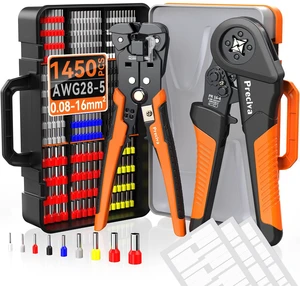 Ferrule Crimping Tool Kit AWG 28-5 with Wire Stripper & Connectors Self-Adjustable Ratchet Ferrule Crimper with Automatic Wire Stripper, 1450Pcs Ferrule Connectors and Stickers Ferrule Crimping Tool Kit AWG 28-5 with Wire Stripper & Connectors Self-Adjustable Ratchet Ferrule Crimper with Automatic Wire Stripper, 1450Pcs Ferrule Connectors and Stickers