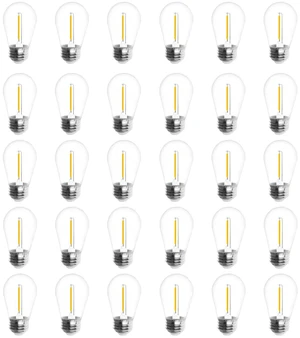 30-Pack S14 Outdoor String Light Bulbs for Patio Lights, 2200K, 1W Plastic Outdoor Indoor S14 String Bulbs for Decoration, 11W Equivalent, 120V, E26 Base Warm White Edison Bulbs Waterproof 30-Pack S14 Outdoor String Light Bulbs for Patio Lights, 2200K, 1W Plastic Outdoor Indoor S14 String Bulbs for Decoration, 11W Equivalent, 120V, E26 Base Warm White Edison Bulbs Waterproof
