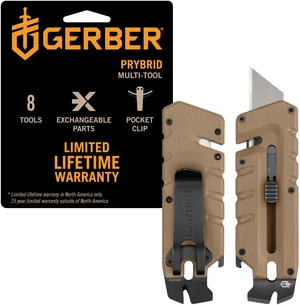 Prybrid EDC Pocket Knife Multitool 8-in-1 Box Cutter, Coyote Brown Retractable utility box cutter blade, built-in pry bar, compact EDC multitool, everyday carry knife Prybrid EDC Pocket Knife Multitool 8-in-1 Box Cutter, Coyote Brown Retractable utility box cutter blade, built-in pry bar, compact EDC multitool, everyday carry knife