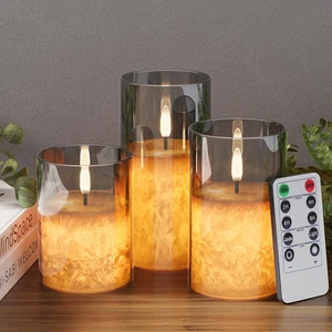 Battery Operated Flameless Candles with Remote & Timer, Grey Glass 3Pack Real Wax Crystal Texture, D3×H4/5/6", 2/4/6/8H Timer, Dimming, Flickering Realistic LED Candles for Wedding Table Decor Battery Operated Flameless Candles with Remote & Timer, Grey Glass 3Pack Real Wax Crystal Texture, D3×H4/5/6", 2/4/6/8H Timer, Dimming, Flickering Realistic LED Candles for Wedding Table Decor
