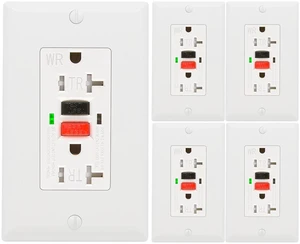 5 Pack - GFCI Outlet 20 Amp, UL Listed, Self-Test GFI Receptacles, TamperResistant, Weather Resistant, LED Indicator, with Decor Wall Plates and Screws, Indoor or Outdoor Use (Red/Black) 5 Pack - GFCI Outlet 20 Amp, UL Listed, Self-Test GFI Receptacles, TamperResistant, Weather Resistant, LED Indicator, with Decor Wall Plates and Screws, Indoor or Outdoor Use (Red/Black)