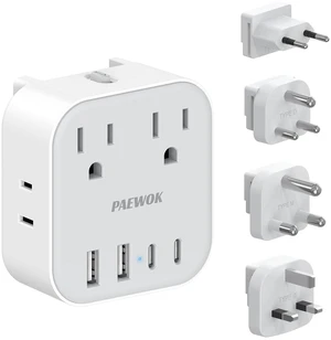 European Travel Plug Adapter Set, 8-in-1 Travel Adapter with 4 Outlets Universal Travel Adapter, Type C/G/D/M Detachable Plugs, 4 USB Ports (2 USB C), US to UK/EU/South Africa European Travel Plug Adapter Set, 8-in-1 Travel Adapter with 4 Outlets Universal Travel Adapter, Type C/G/D/M Detachable Plugs, 4 USB Ports (2 USB C), US to UK/EU/South Africa