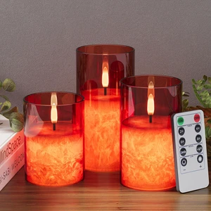 Battery Operated Flameless Candles with Remote & Timer, Red Glass 3Pack Real Wax Crystal Texture, D3×H4/5/6", 2/4/6/8H Timer, Dimming, Flickering Realistic LED Candles for Wedding Table Decor Battery Operated Flameless Candles with Remote & Timer, Red Glass 3Pack Real Wax Crystal Texture, D3×H4/5/6", 2/4/6/8H Timer, Dimming, Flickering Realistic LED Candles for Wedding Table Decor