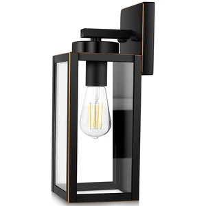 Outdoor Wall Light, Modern Porch Sconce, Black with Gold Trim Waterproof, Rust-Resistant, Durable Metal with Clear Glass, Standard E26 Socket, Easy to Install Outdoor Wall Light, Modern Porch Sconce, Black with Gold Trim Waterproof, Rust-Resistant, Durable Metal with Clear Glass, Standard E26 Socket, Easy to Install