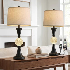 28.5" Black Table Lamps Set of 2, Tall Luxury Bedside Lamps with Night Light, USB A+C Charging Ports, Elegant Metal Nightstand Lamps for Bedroom Office End Table Decoration 28.5" Black Table Lamps Set of 2, Tall Luxury Bedside Lamps with Night Light, USB A+C Charging Ports, Elegant Metal Nightstand Lamps for Bedroom Office End Table Decoration