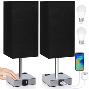 Set of 2 Bedside Table Lamp 3 Way Dimmable Nightstand Lamp with USB C & USB A Charging Port, 2 AC Outlets, 3000K LED Bulbs (Black) Set of 2 Bedside Table Lamp 3 Way Dimmable Nightstand Lamp with USB C & USB A Charging Port, 2 AC Outlets, 3000K LED Bulbs (Black)