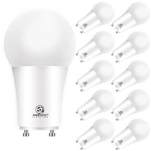 Energetic LED GU24 Light Bulb, A19 Shape 60 Watt Equivalent (8.5W), 4000K Cool White, 800 Lumens, Non-Dimmable, 2 Pin LED Light Bulb, UL Listed, 10 Packs Energetic LED GU24 Light Bulb, A19 Shape 60 Watt Equivalent (8.5W), 4000K Cool White, 800 Lumens, Non-Dimmable, 2 Pin LED Light Bulb, UL Listed, 10 Packs
