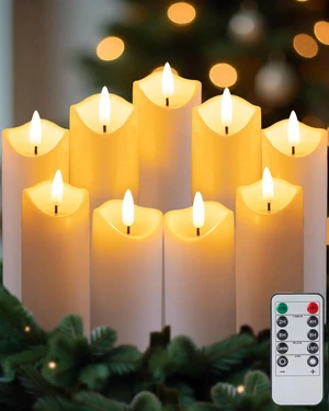 9-Pack Flickering Flameless Candles with Remote Timer, LED, Real Wax 2" Diameter White Pillar Candles, Fake Candles, Battery Operated Candles for Home, Fireplace, Centerpiece and Rustic Decor 9-Pack Flickering Flameless Candles with Remote Timer, LED, Real Wax 2" Diameter White Pillar Candles, Fake Candles, Battery Operated Candles for Home, Fireplace, Centerpiece and Rustic Decor